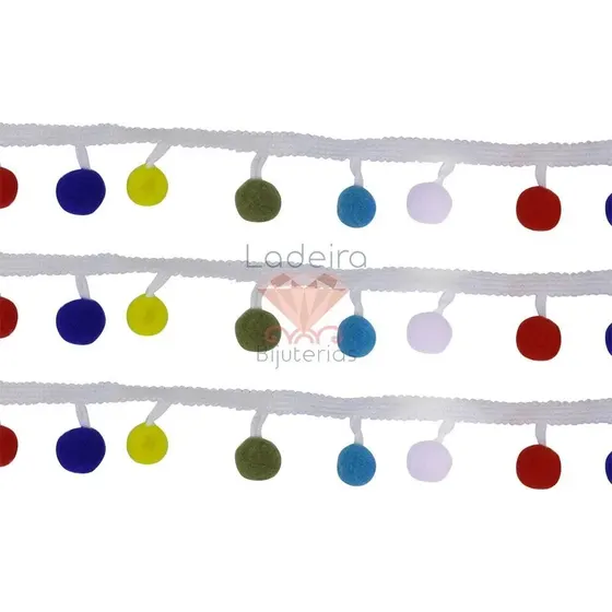 Renda Pompom Bolinha 25Mm Em Poliester Com 22 Metros