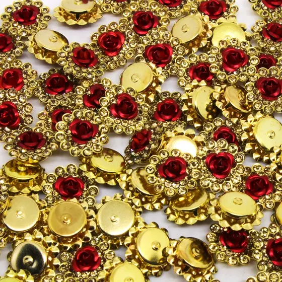Aplique Flor Com Strass 14Mm Aluminio E Aco Inoxidavel Com 200 Pecas
