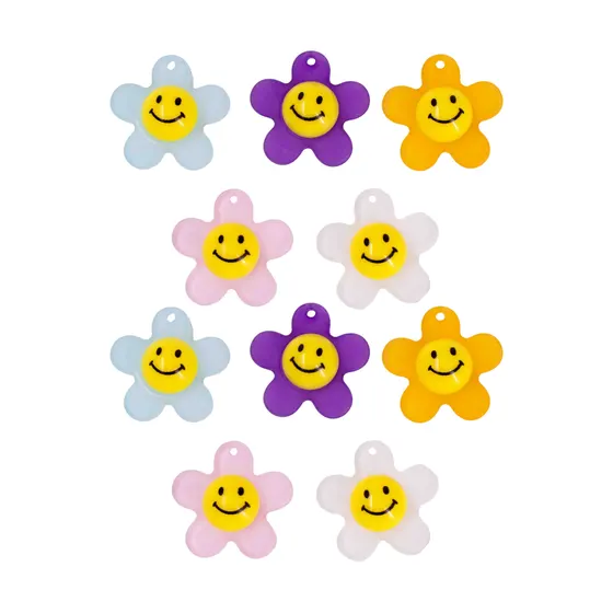 Pingente Margarida Translucida Com Smile 20Mm Em Resina Com 100 Pecas