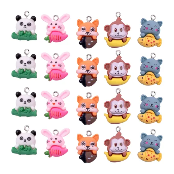 Pingente Animais 20Mm Em Resina Com 100 Pecas