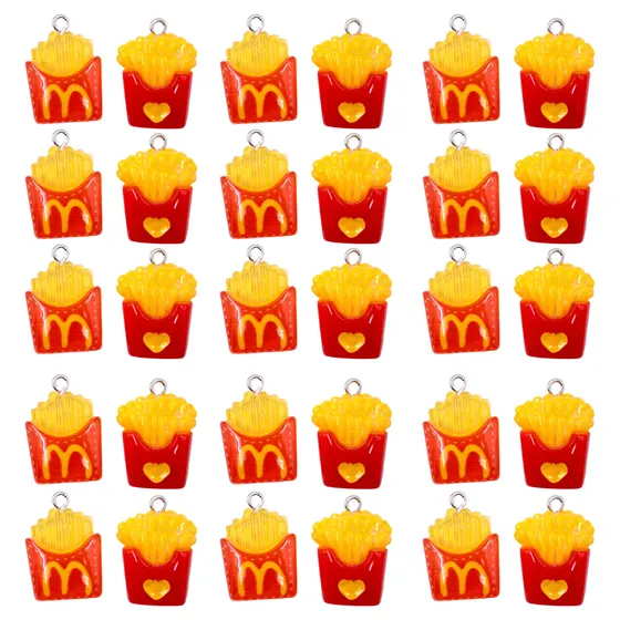Pingente Batata Frita Em Resina Com 100 Pecas