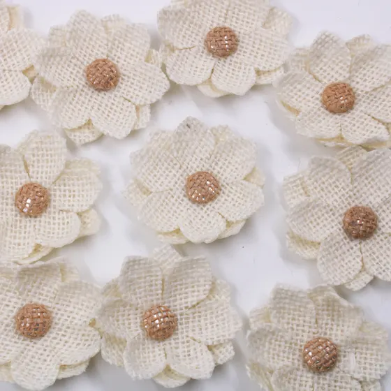 Flor 60Mm Em Juta Com 12 Pecas