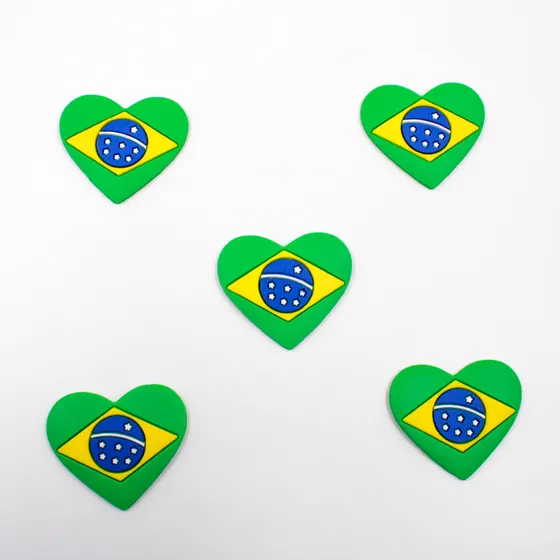 Aplique Coracao Brasil 42X49Mm Emborrachado Com 50 Pecas