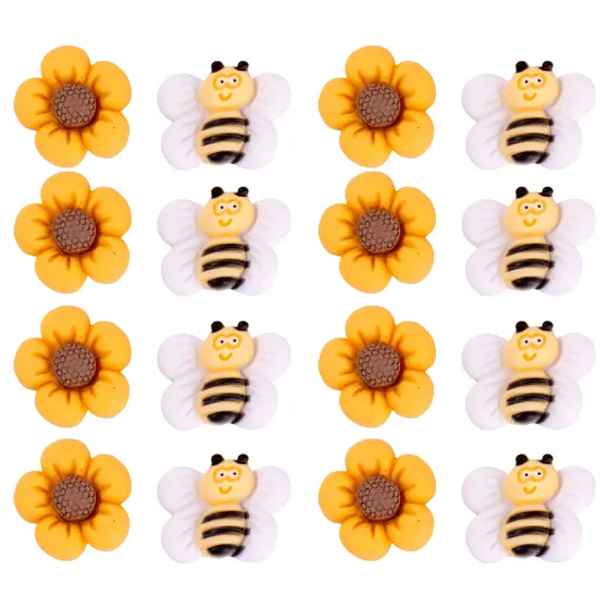 Aplique Abelha E Flor 15Mm Em Resina Com 200 Pecas - Amarelo