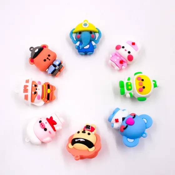 Pingente Animais Variados 50Mm Emborrachado Com 16 Pecas