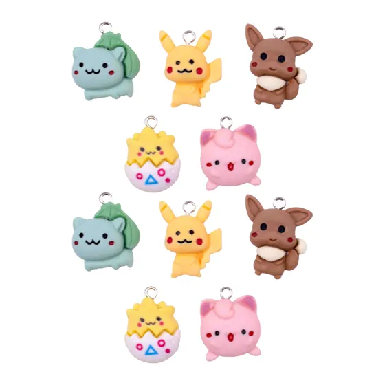 Pingente Pokemon 22Mm Em Resina Com 100 Pecas - Colorido
