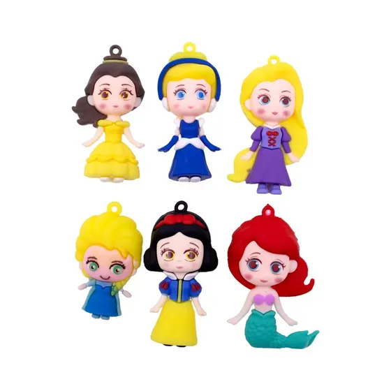 Pingente Princesas 65Mm Emborrachado Com 12 Pecas - Colorido