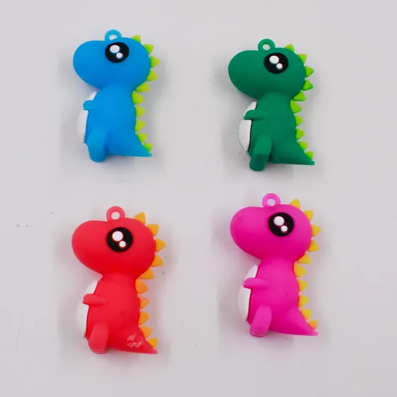Pingente Dinossauros 45Mm Emborrachado Com 16 Pecas - Colorido