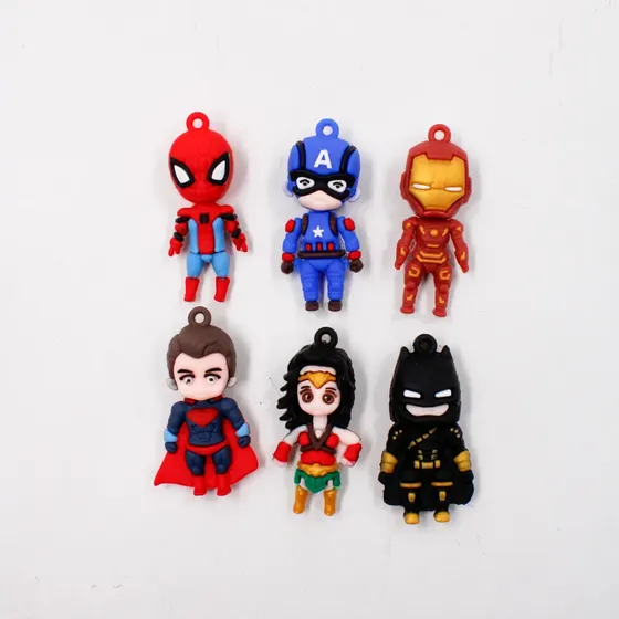 Kit Pingente Super-Herois 55Mm Emborrachado Com 12 Pecas - Colorido