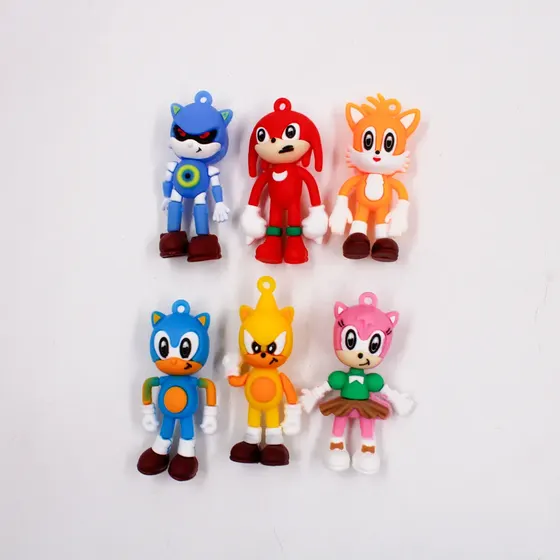Kit Pingente Turma Do Sonic 65Mm Emborrachado Com 12 Pecas