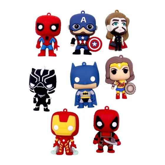 Pingentes Funkos Super Herois 70Mm Emborrachado Com 16 Pecas