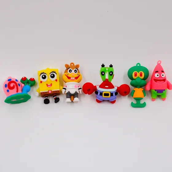 Pingentes Personagens Bob Esponja Emborrachado Com 12 Pecas