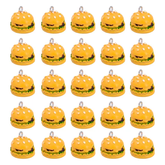 Pingente Hamburguer 15Mm Em Resina Com 100 Pecas