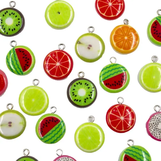 Pingente Frutas 25Mm Em Resina Com 50 Pecas
