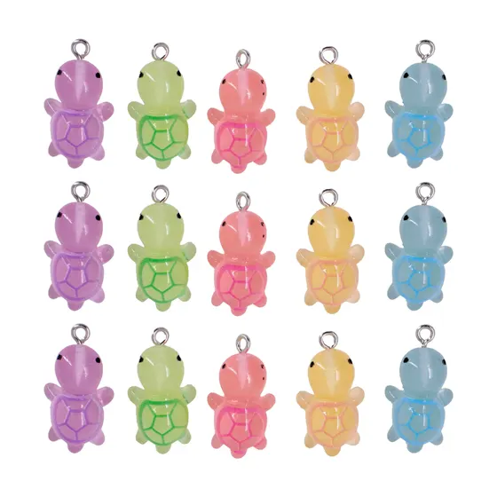 Pingente Tartaruga Fluorescente 22Mm Em Resina Com 50 Pecas