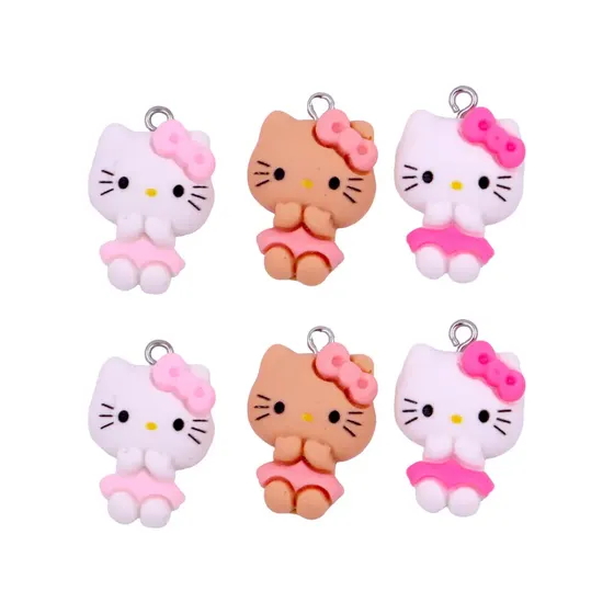 Pingente Hello Kitty Vestido 25Mm Em Resina Com 50 Pecas