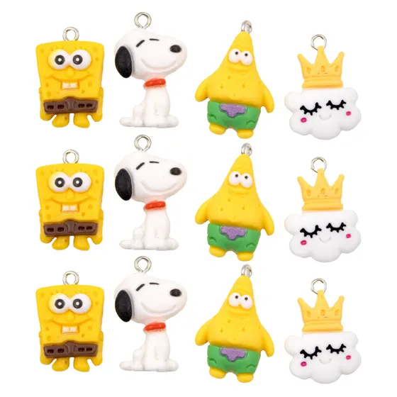 Pingente Personagens Bob Esponja E Snoopy 18X2Mm Em Resina Com 100 Pecas