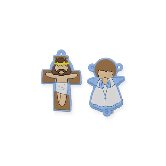 Aplique Crucifixo E Anjo 50X40Mm Emborrachado Com 50 Pecas - Azul Bebe
