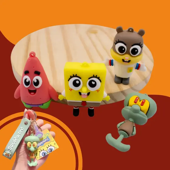 Pingente Turma Do Bob Esponja 70Mm Emborrachado Com 12 Pecas