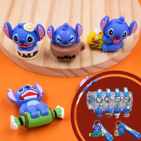 Pingente Stitch E Doces 70Mm Emborrachado Com 12 Pecas