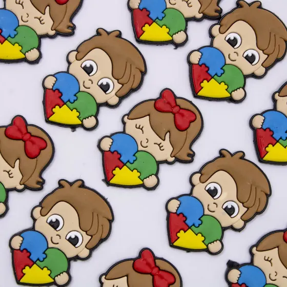 Aplique Menina E Menino Autismo 37X32Mm Emborrachado Com 50 Pecas