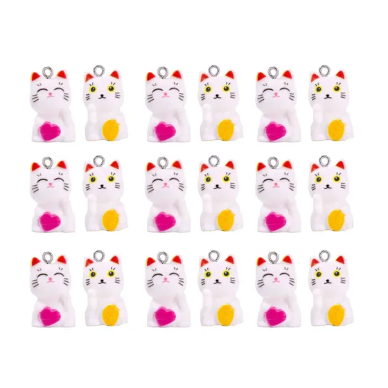 Pingente Gato Da Sorte Maneki 28Mm Em Resina Com 40 Pecas