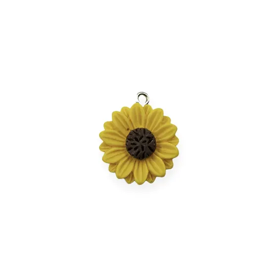 Pingente Girassol 21Mm Em Resina Com 100 Pecas - Amarelo