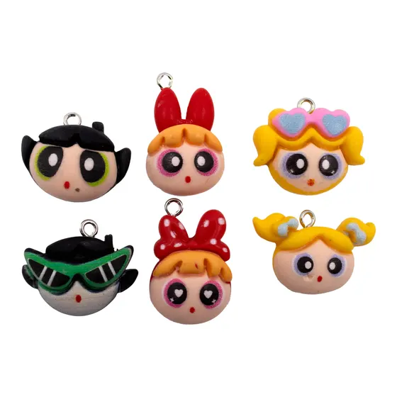 Pingente Meninas Super Poderosas 30Mm Em Resina Com 100 Pecas