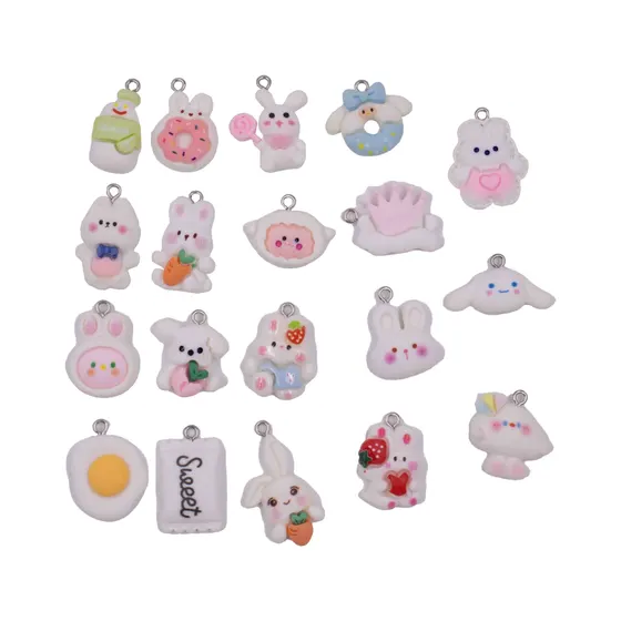 Pingente Diversos Infantil 20Mm Em Resina Com 100 Pecas