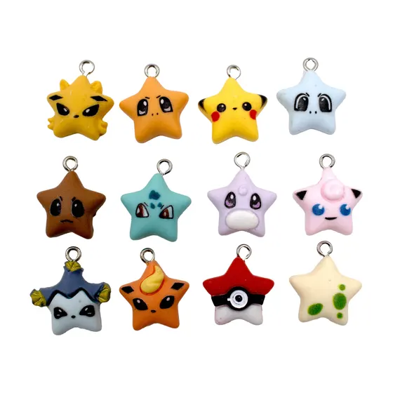 Pingente Estrela Pokemon 20Mm Em Resina Com 100 Pecas