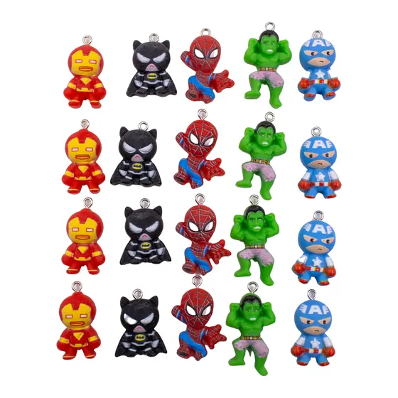 Pingente Mini Super-Herois Em Resina Com 100 Pecas