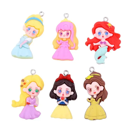 Pingente Princesas Anime 25Mm Em Resina Com 50 Pecas