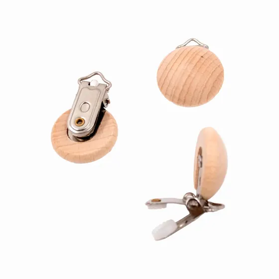 Prendedor De Chupeta Redondo 30Mm Em Madeira Com 12 Pecas
