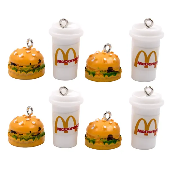 Pingente Lanche E Bebida 15Mm Em Resina Com 50 Pecas