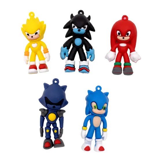 Pingente Turma Do Sonic 60Mm Emborrachado Com 12 Pecas