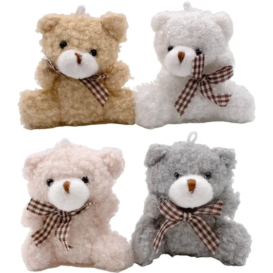 Pingente Urso Felpudo Com Laco 08Cm Com 12 Pecas