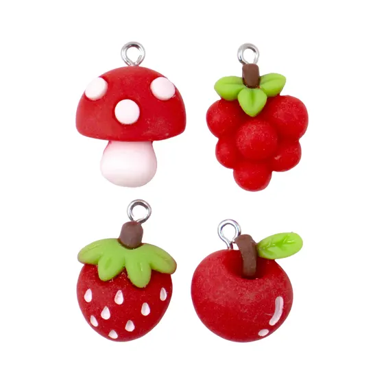 Pingente Frutinhas E Cogumelo 22Mm Em Resina Com 100 Pecas