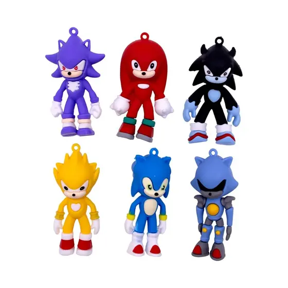 Pingente Turma Do Sonic 70Mm Emborrachado Com 12 Pecas