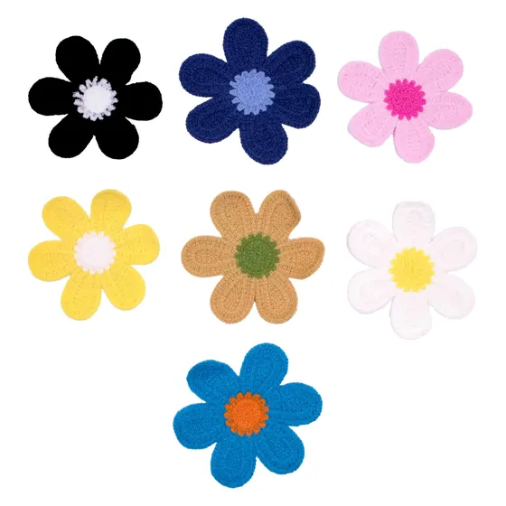Aplique Flor De Croche 12Cm Em Poliester Com 25 Pecas