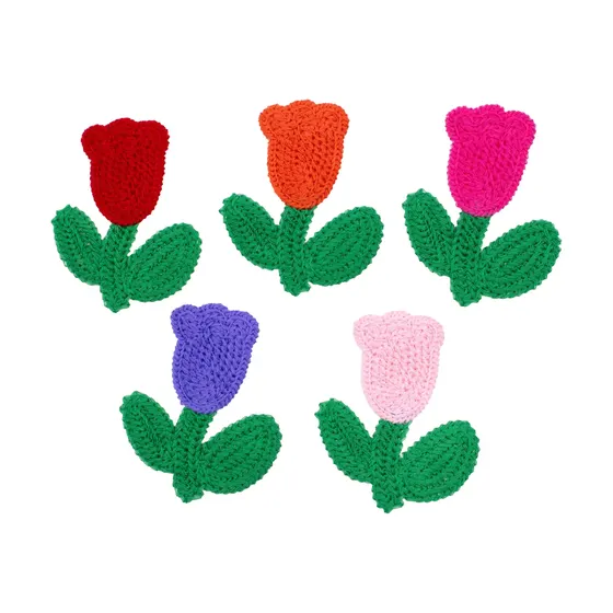 Aplique Tulipa Em Croche 06X08Cm Em Poliester Com 25 Pecas