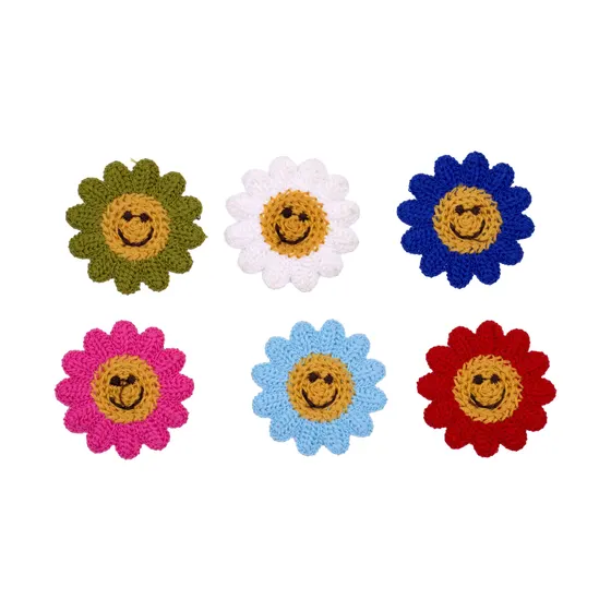 Aplique Flor De Croche Smile 04X04Cm Em Poliester Com 25 Pecas