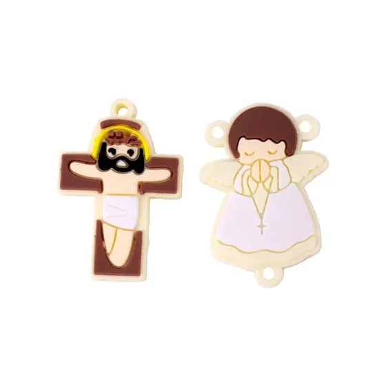 Kit Aplique Para Terco Anjo E Cruz 35Mm Emborrachado Com 100 Pecas - Amarelo Claro