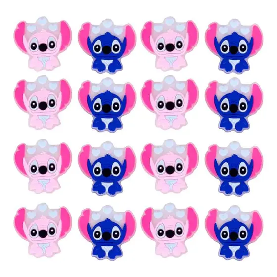 Aplique Stitch E Angel Coracoes 30Mm Emborrachado Com 200 Pecas