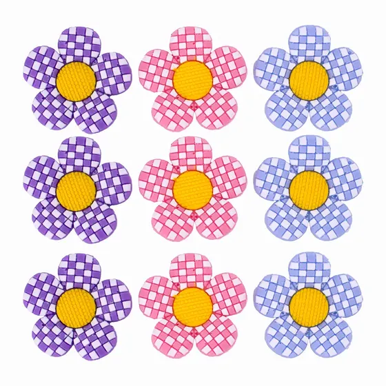 Aplique Florzinha Quadriculada 40Mm Emborrachada Com 100 Pecas