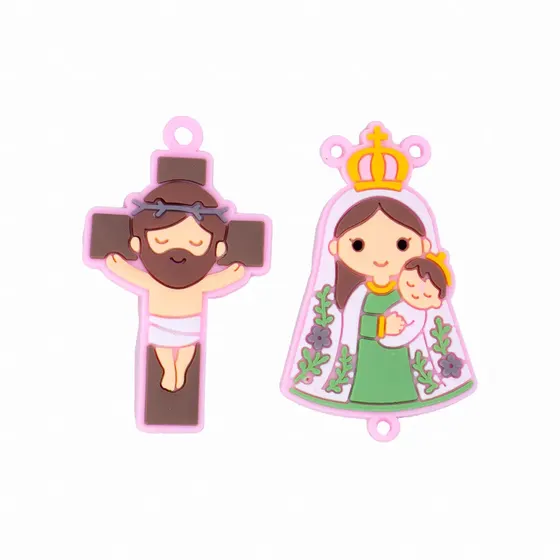 Kit Aplique Para Terco Nossa Senhora De Nazare E Cruz 50Mm Emborrachado Com 50 Pecas