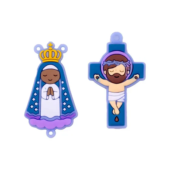 Kit Aplique Para Terco Nossa Senhora Aparecida E Cruz 50Mm Emborrachado Com 50 Pecas - Azul Bebe