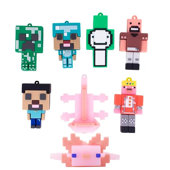 Pingente Personagens Minecraft Emborrachado Com 16 Pecas