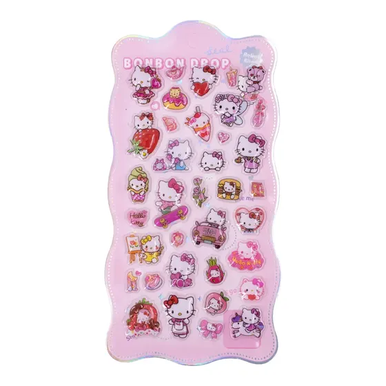 Cartela Adesiva 11X21Cm Em Relevo 3D Com 12 Pecas - Hello Kitty