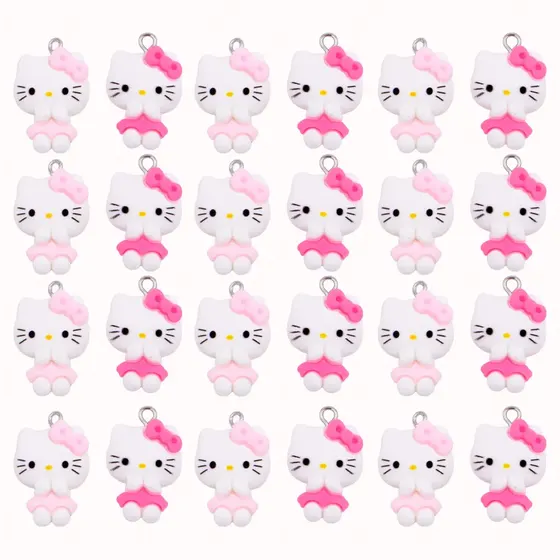 Pingente Hello Kitty Vestidinho 25Mm Em Resina Com 50 Pecas