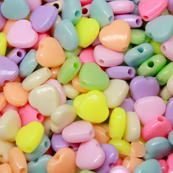 Coracao Liso Colorido Passante 10Mm Em Plastico Com 500Gr